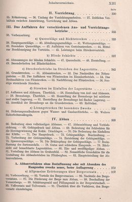 Bergbaukunde von C.H. Fritzsche Erster Band Inhaltsverzeichnis 9
Quelle: Springer Verlag OHG in Berlin von 1942
