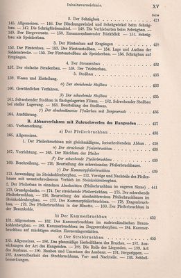 Bergbaukunde von C.H. Fritzsche Erster Band Inhaltsverzeichnis 11
Quelle: Springer Verlag OHG in Berlin von 1942
