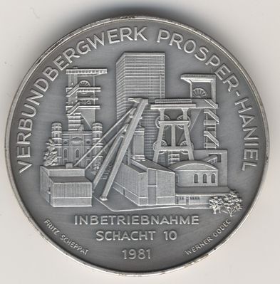 125 Jahre Bergbau in Bottrop Verbundbergwerk Prosper-Haniel Medaille
