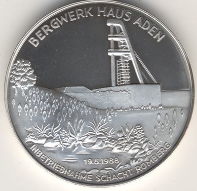 Bergwerk Haus Aden Inbetriebnahme Schacht Romberg 1988 Medaille
