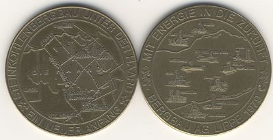 Steinkohlenbergbau unter der Haard Bergbau AG Lippe 1979 Medaille
