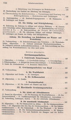 Bergbaukunde von C.H. Fritzsche Erster Band Inhaltsverzeichnis 4
Quelle: Springer Verlag OHG in Berlin von 1942
