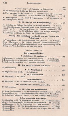 Bergbaukunde von C.H. Fritzsche Erster Band Inhaltsverzeichnis 4
Quelle: Springer Verlag OHG in Berlin von 1942
