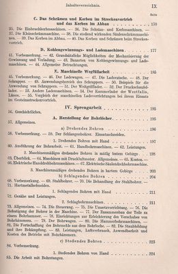 Bergbaukunde von C.H. Fritzsche Erster Band Inhaltsverzeichnis 5
Quelle: Springer Verlag OHG in Berlin von 1942
