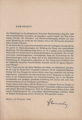 Fachkunde fÃ¼r den Steinkohlenbergbau Teil 1 Zum Geleit!
Volk und Wissen Volkseigener Verlag Berlin 1953
